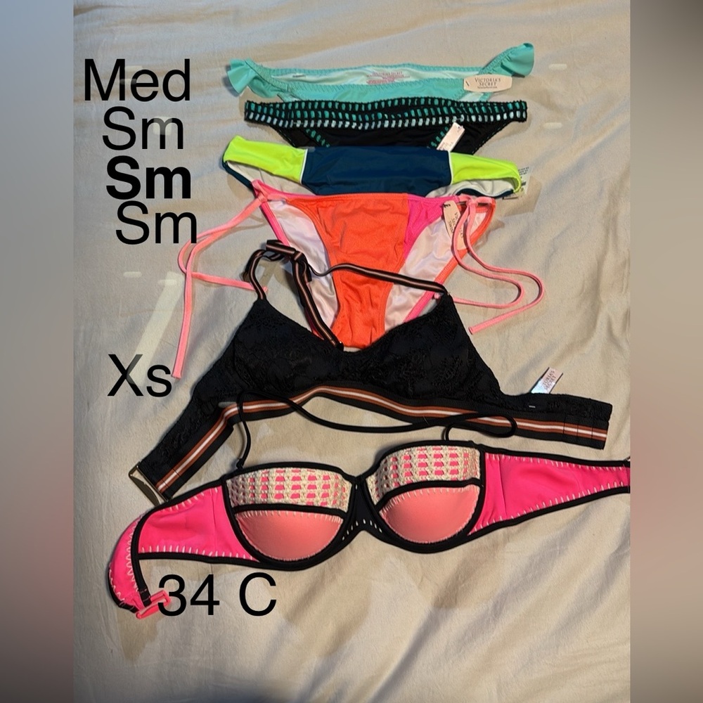 Victoria's Secret lot of three bikinis and two bikini tops